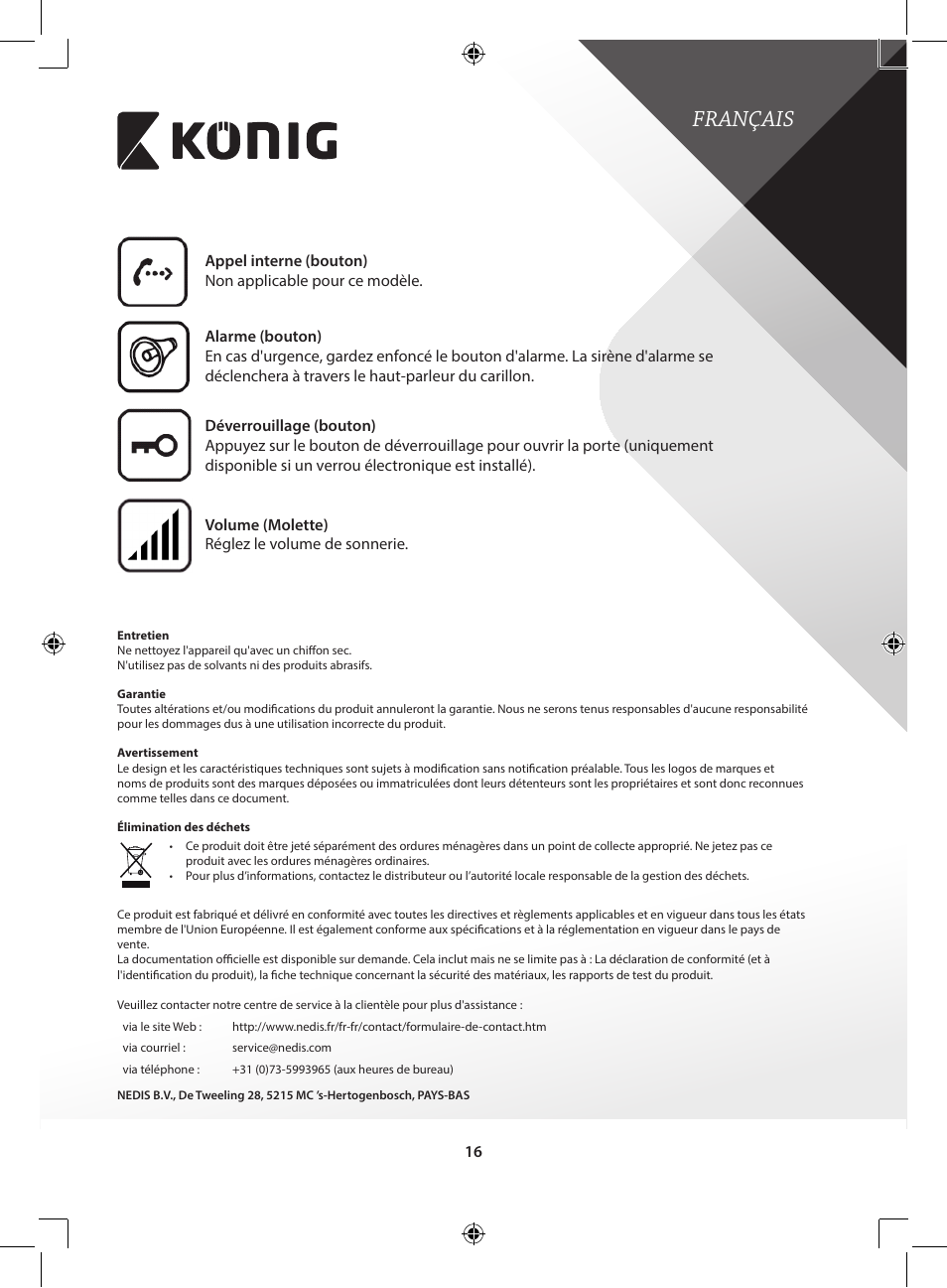 Français | Konig Electronic Door phone intercom User Manual | Page 16 / 126