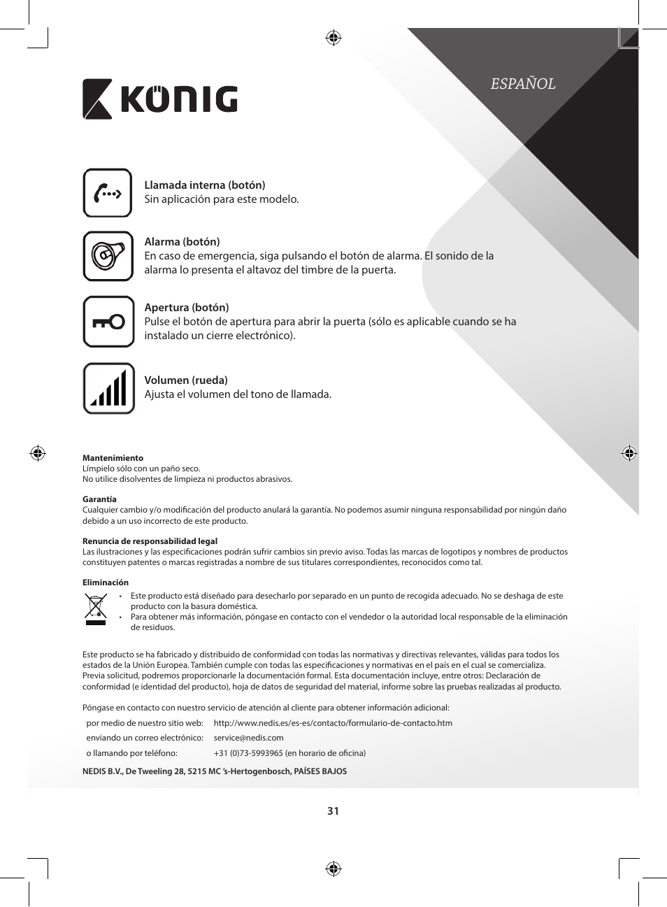 Español | Konig Electronic Door phone intercom User Manual | Page 31 / 126
