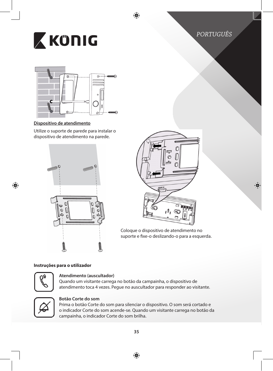Português | Konig Electronic Door phone intercom User Manual | Page 35 / 126