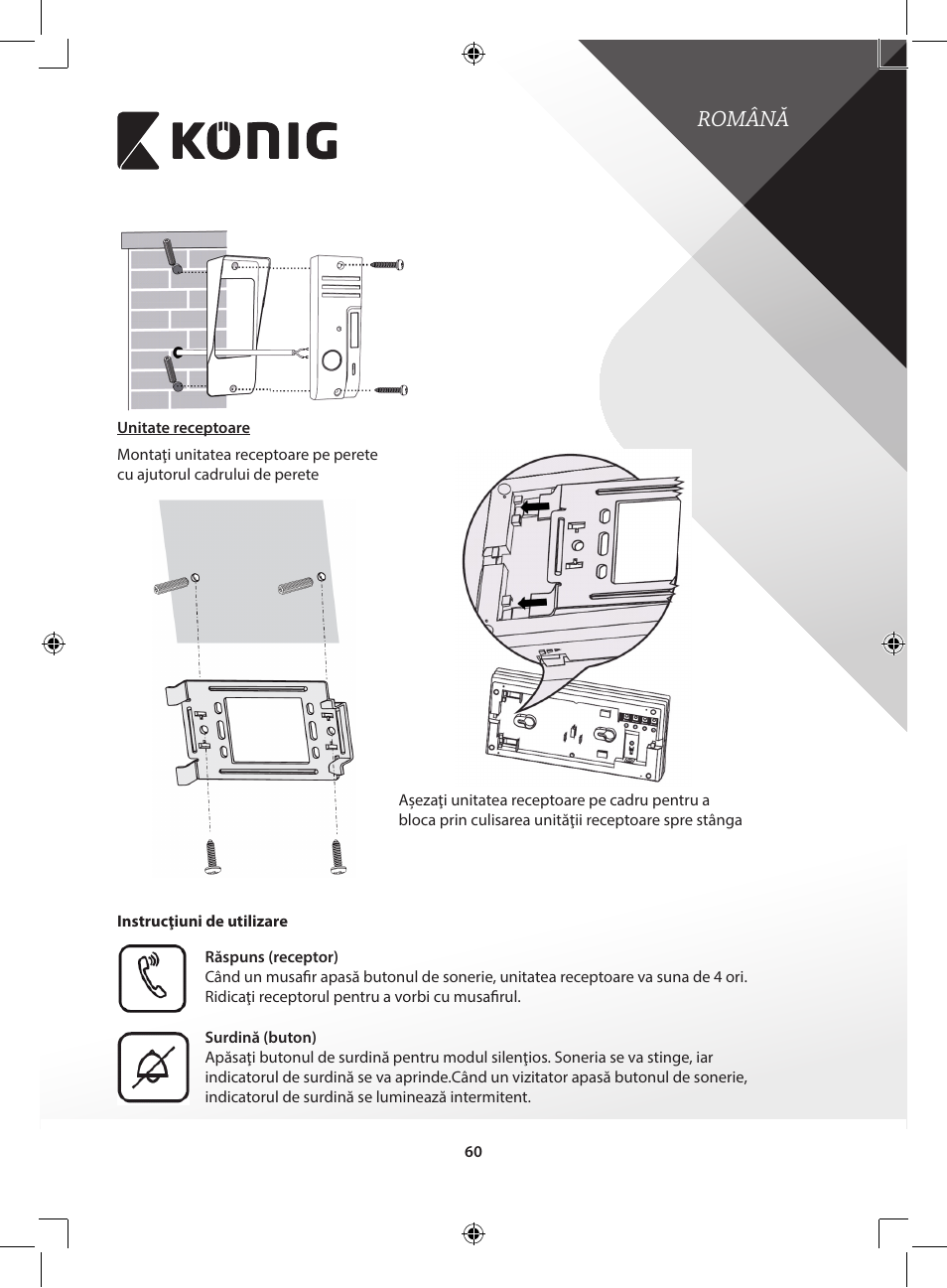 Română | Konig Electronic Door phone intercom User Manual | Page 60 / 126