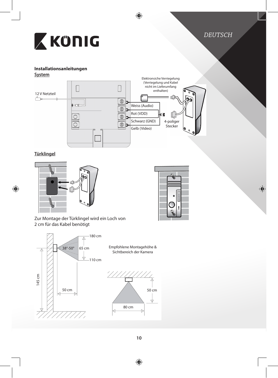 Deutsch | Konig Electronic Video door phone system User Manual | Page 10 / 151