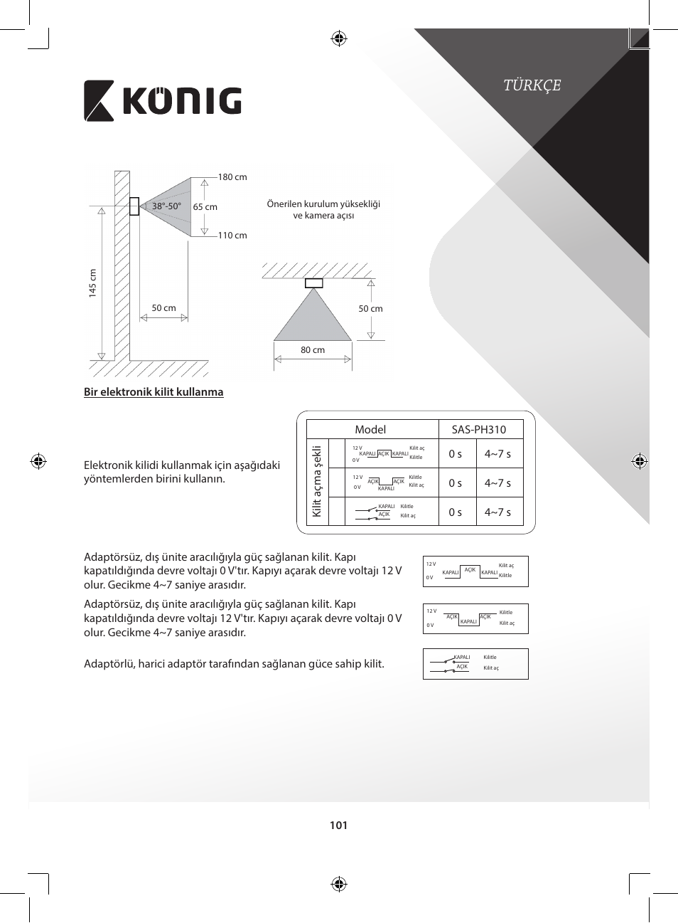 Türkçe, 0 s 4~7 s | Konig Electronic Video door phone system User Manual | Page 101 / 151