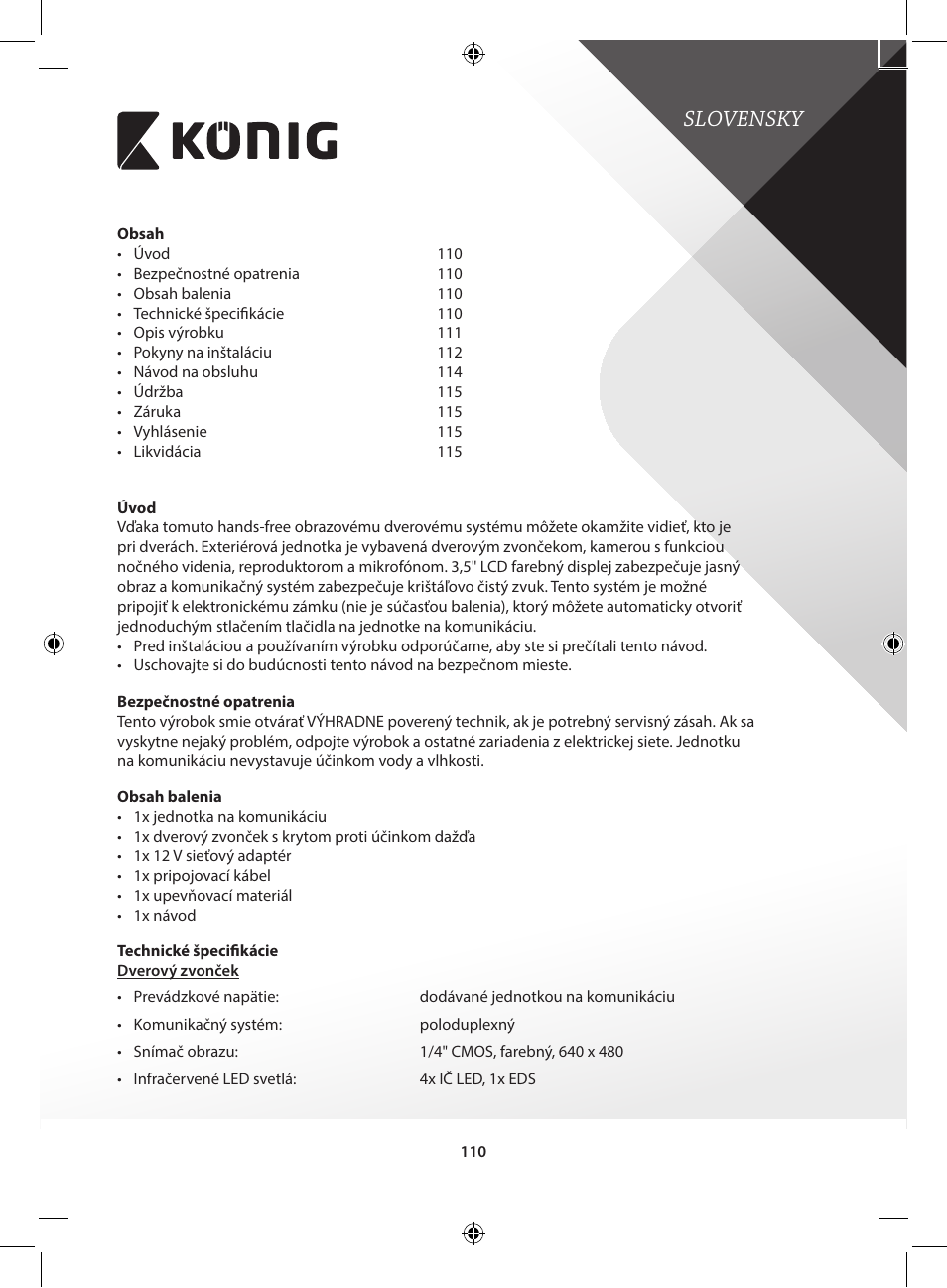 Slovensky | Konig Electronic Video door phone system User Manual | Page 110 / 151