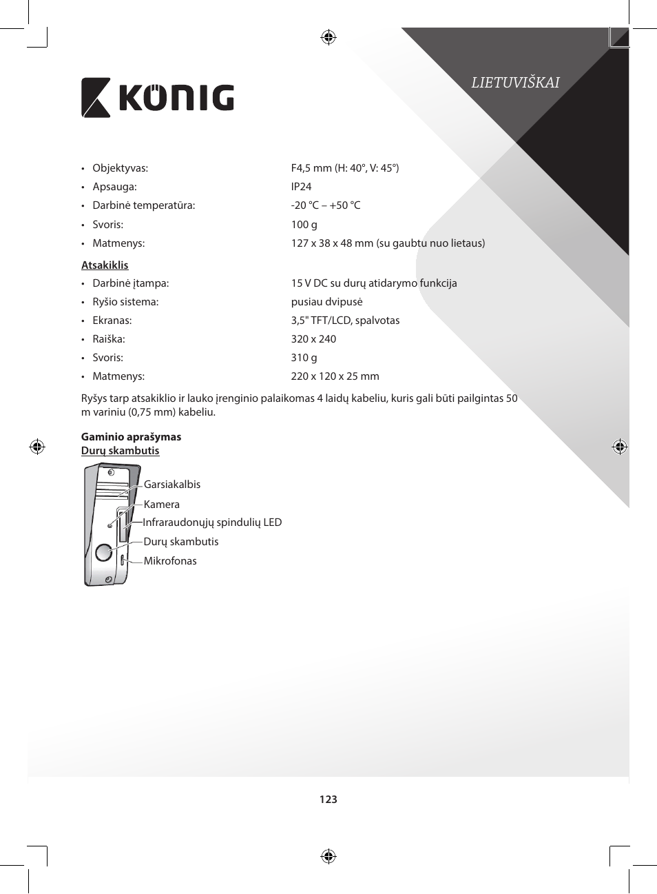 Lietuviškai | Konig Electronic Video door phone system User Manual | Page 123 / 151
