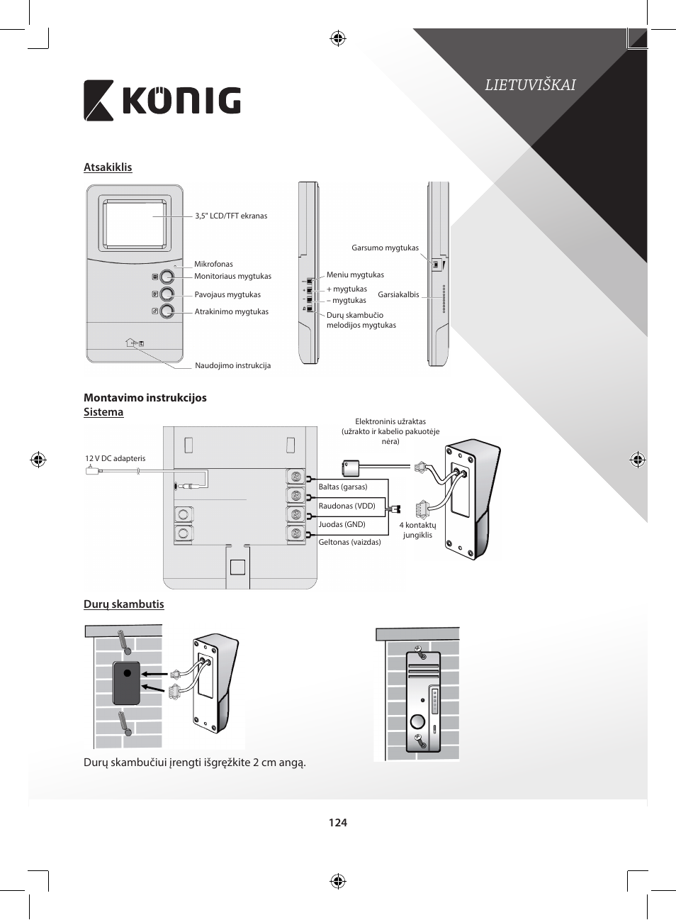 Lietuviškai | Konig Electronic Video door phone system User Manual | Page 124 / 151