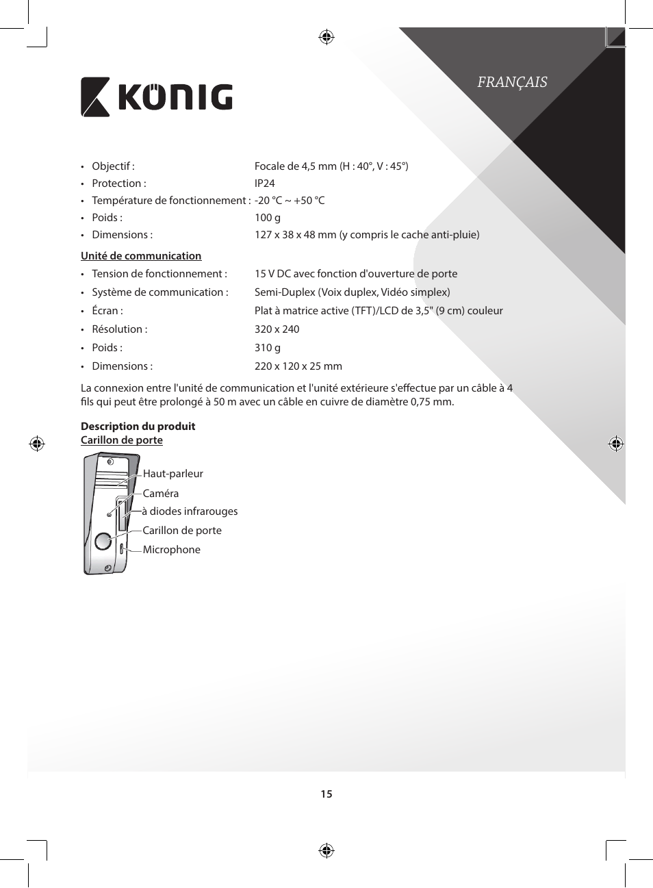 Français | Konig Electronic Video door phone system User Manual | Page 15 / 151