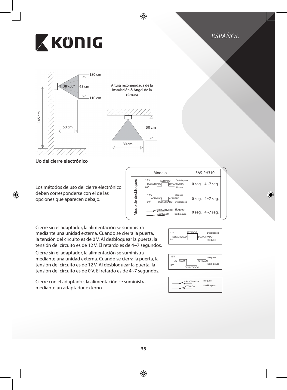 Español | Konig Electronic Video door phone system User Manual | Page 35 / 151