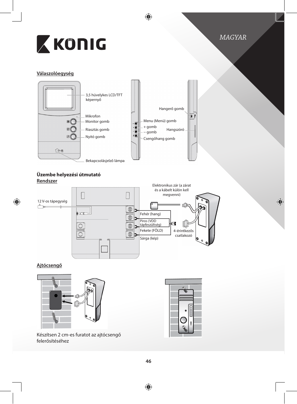 Magyar | Konig Electronic Video door phone system User Manual | Page 46 / 151