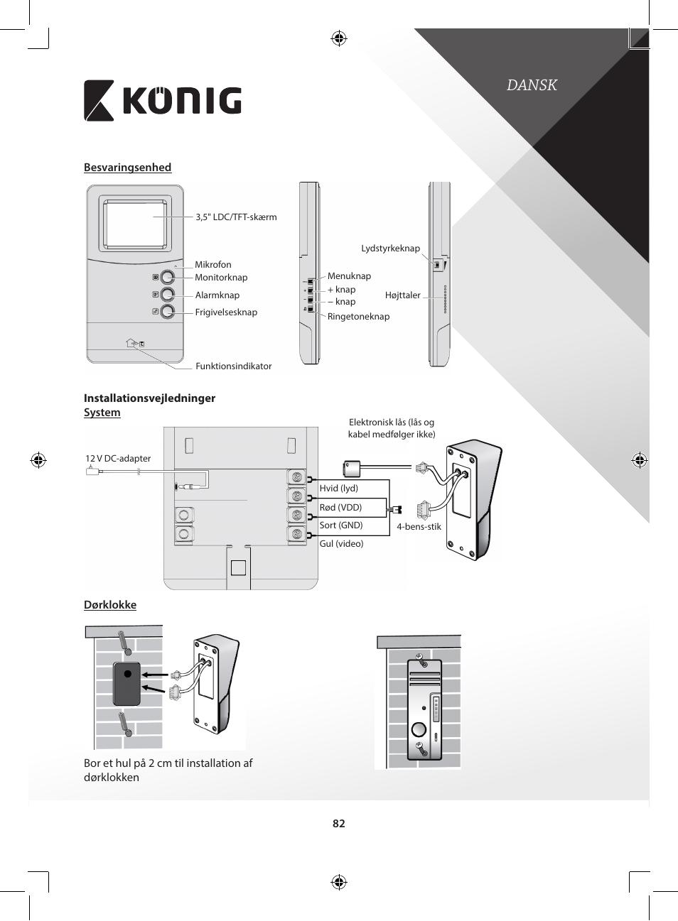 Dansk | Konig Electronic Video door phone system User Manual | Page 82 / 151