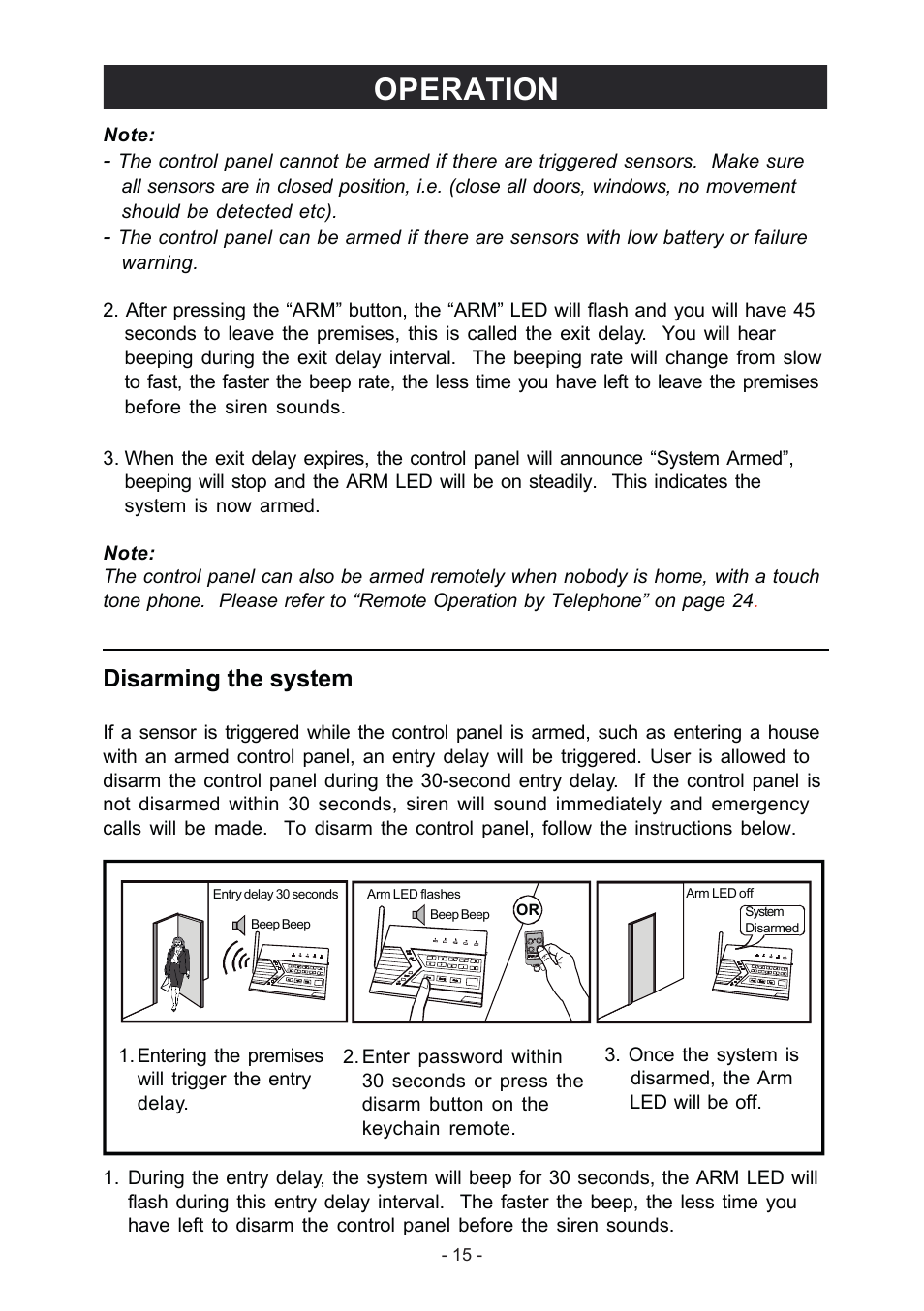 Operation, Disarming the system | Konig Electronic Wireless alarm system User Manual | Page 15 / 37
