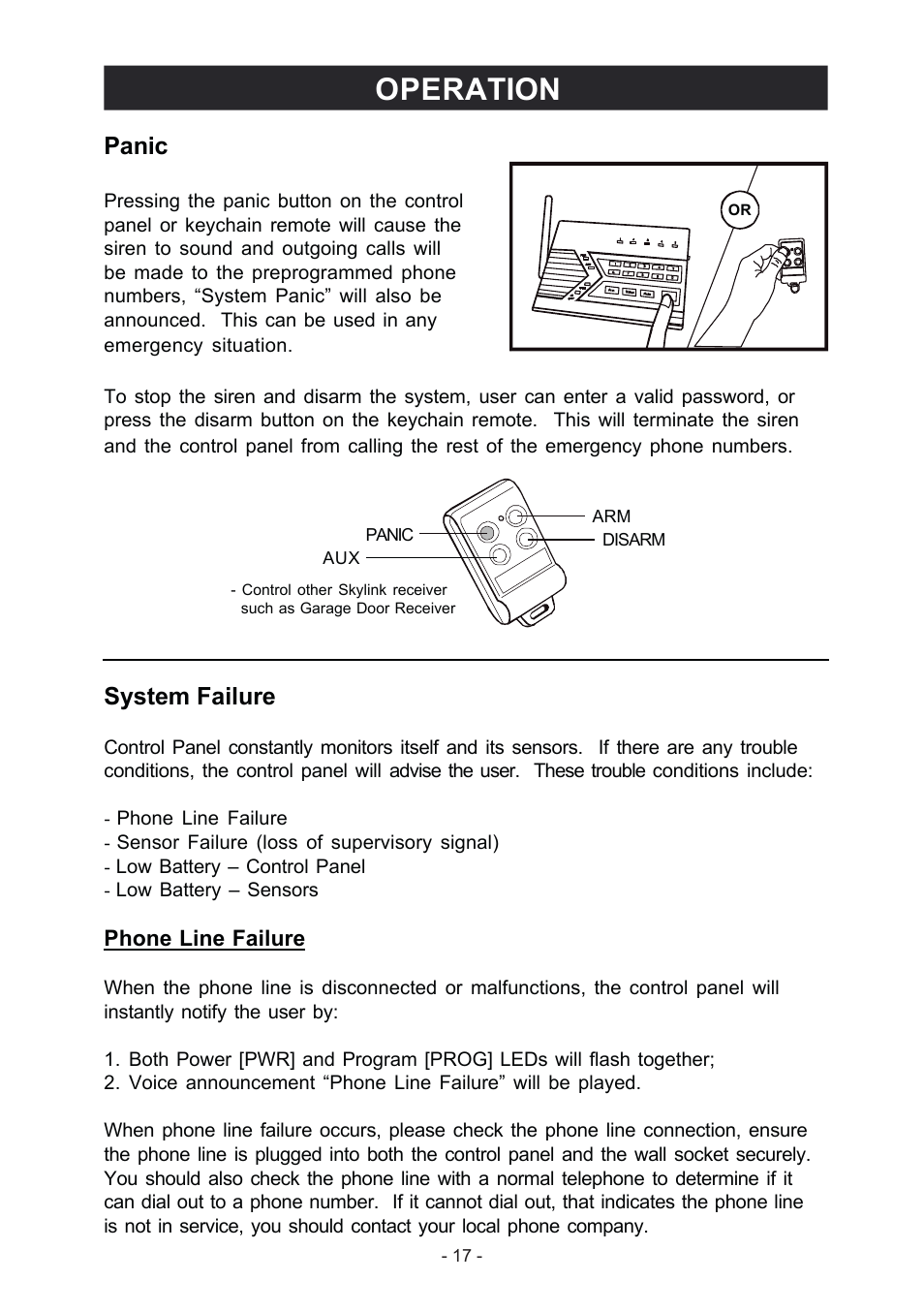 Operation, Panic, System failure | Konig Electronic Wireless alarm system User Manual | Page 17 / 37