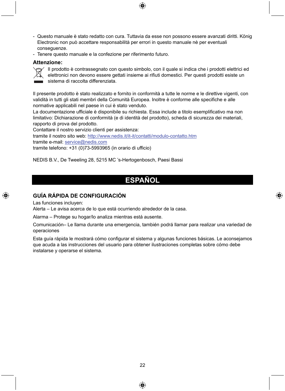 Español | Konig Electronic Wireless alarm system User Manual | Page 22 / 72