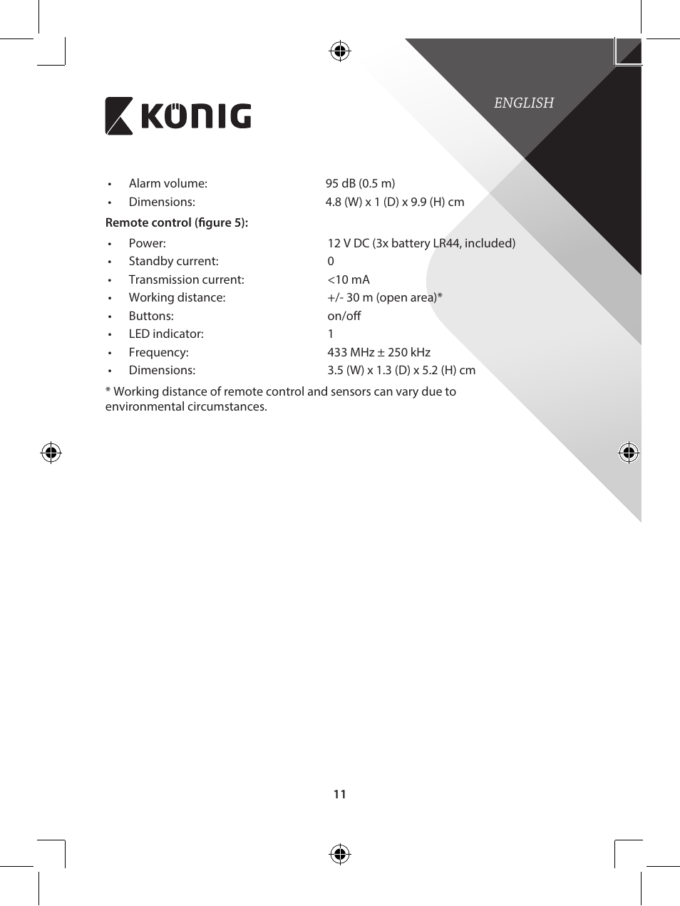 Konig Electronic Wireless alarm system User Manual | Page 11 / 276
