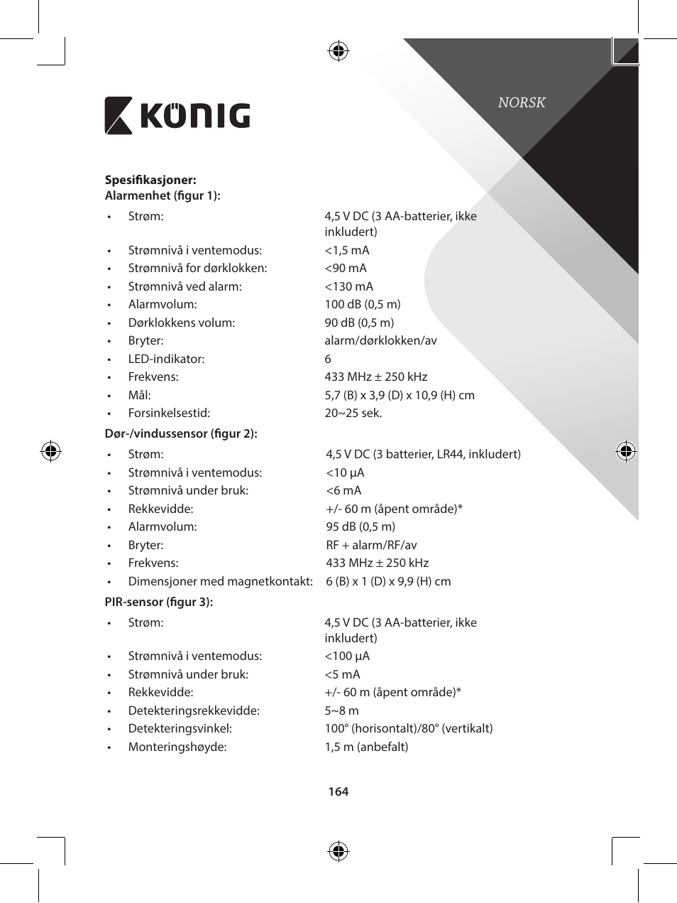 Konig Electronic Wireless alarm system User Manual | Page 164 / 276