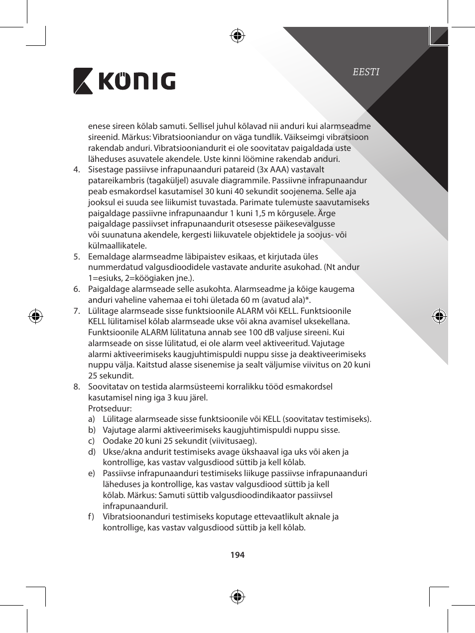 Konig Electronic Wireless alarm system User Manual | Page 194 / 276