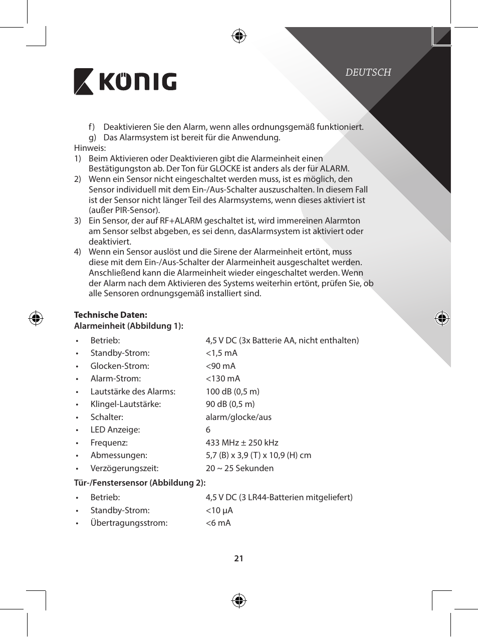 Konig Electronic Wireless alarm system User Manual | Page 21 / 276