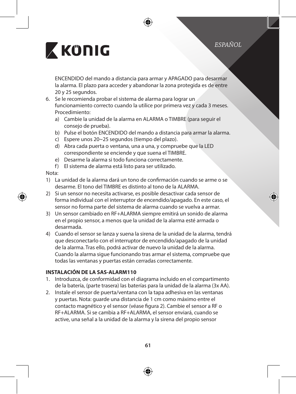 Konig Electronic Wireless alarm system User Manual | Page 61 / 276