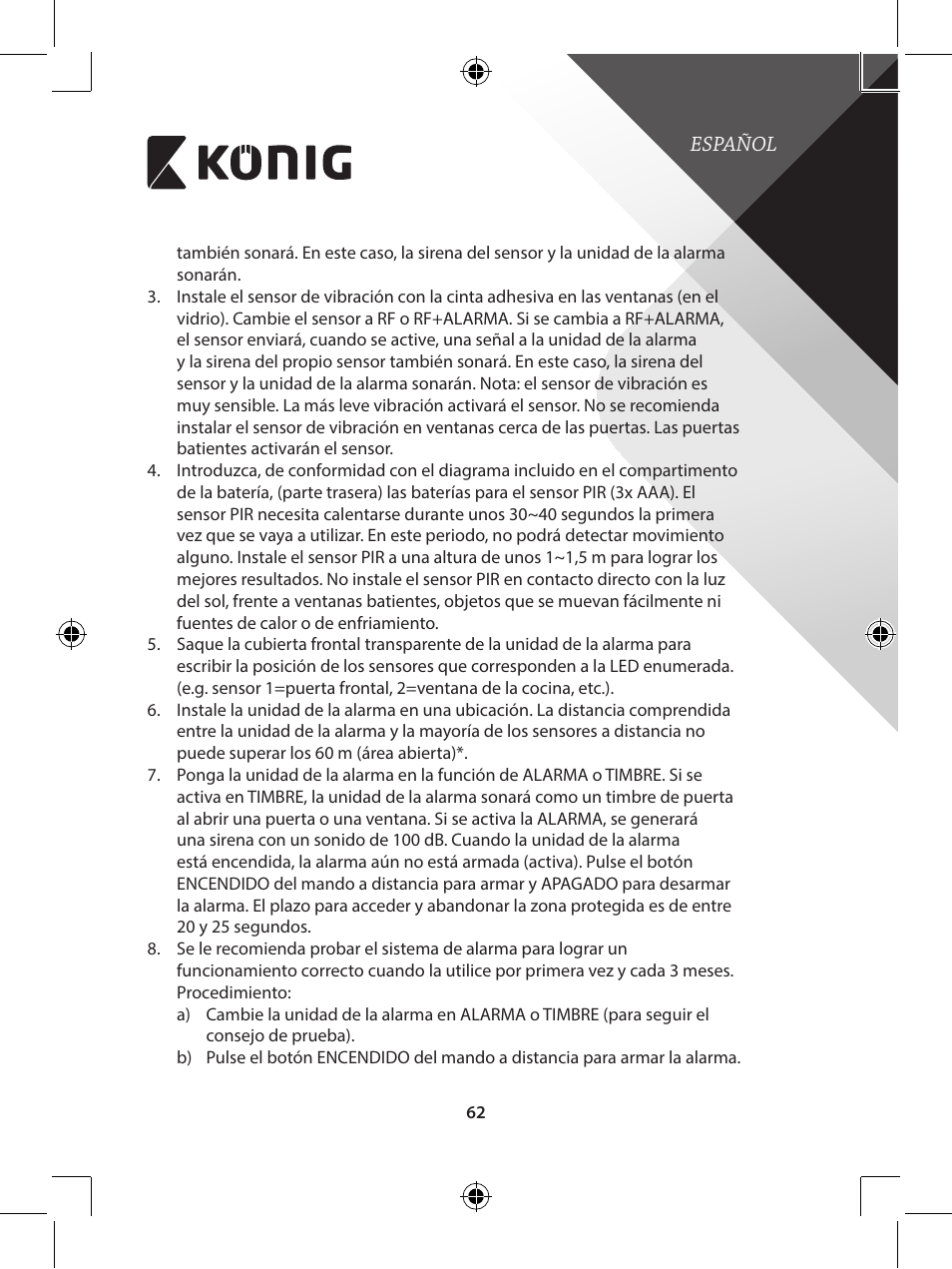 Konig Electronic Wireless alarm system User Manual | Page 62 / 276