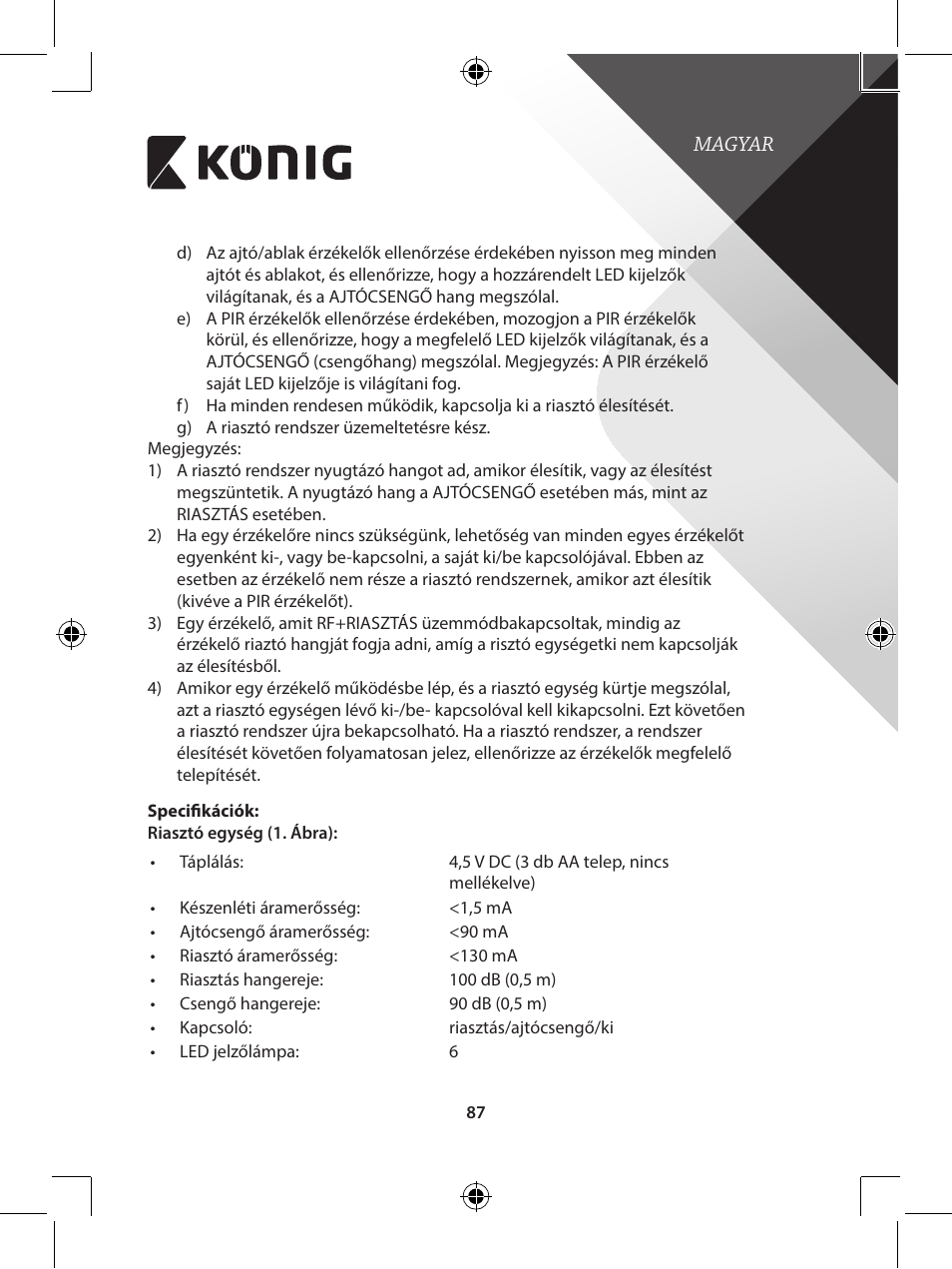 Konig Electronic Wireless alarm system User Manual | Page 87 / 276