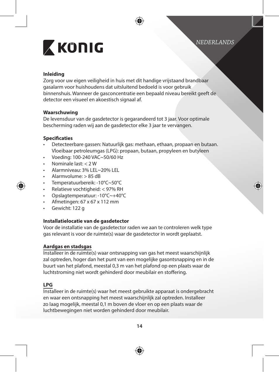 Konig Electronic Gas detector User Manual | Page 14 / 101
