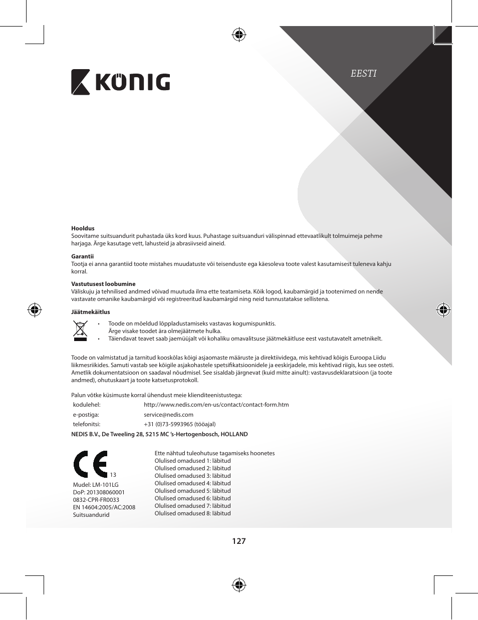Eesti | Konig Electronic Duo-pack wireless interconnectable smoke alarm User Manual | Page 127 / 176