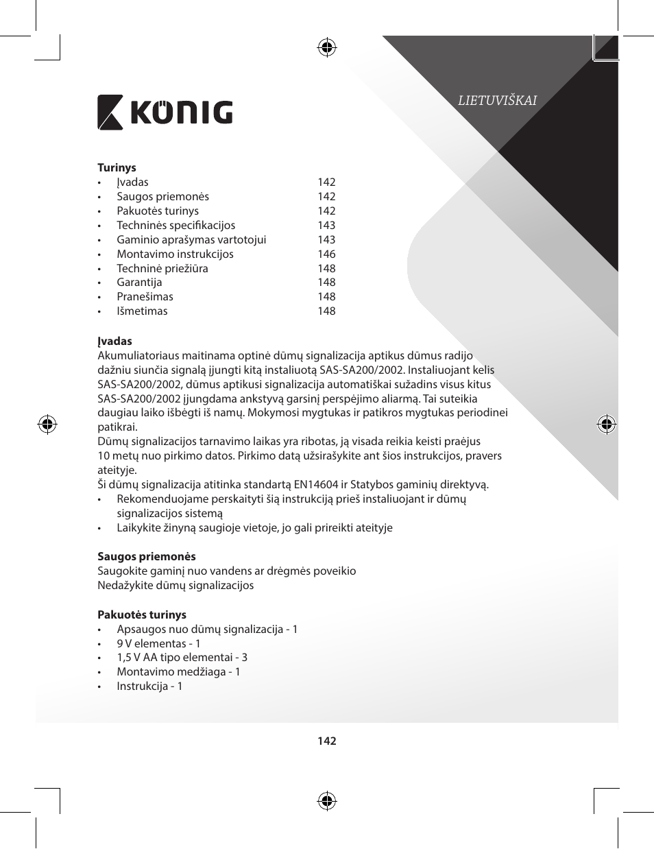 Konig Electronic Duo-pack wireless interconnectable smoke alarm User Manual | Page 142 / 176