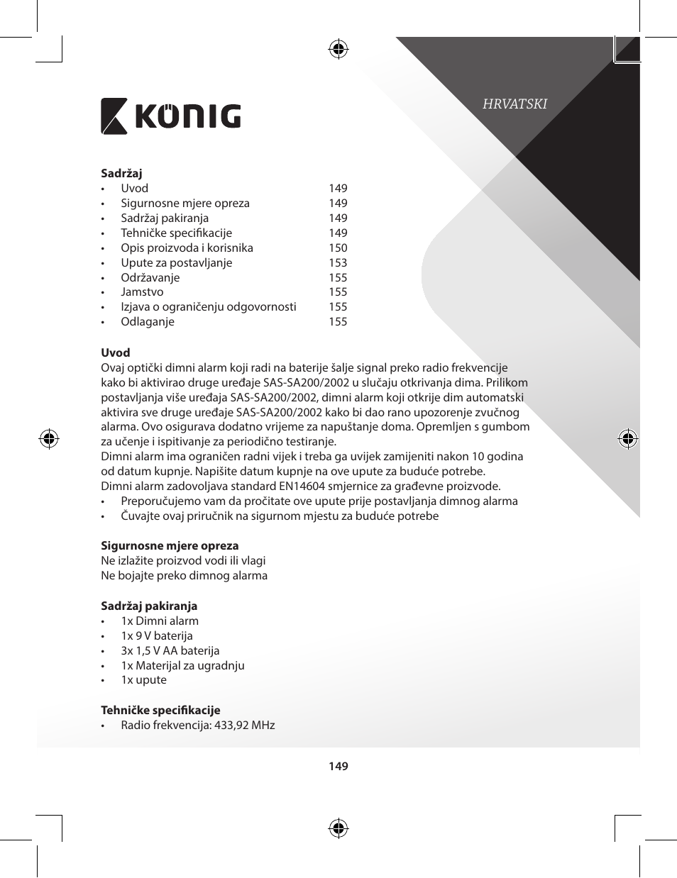 Konig Electronic Duo-pack wireless interconnectable smoke alarm User Manual | Page 149 / 176
