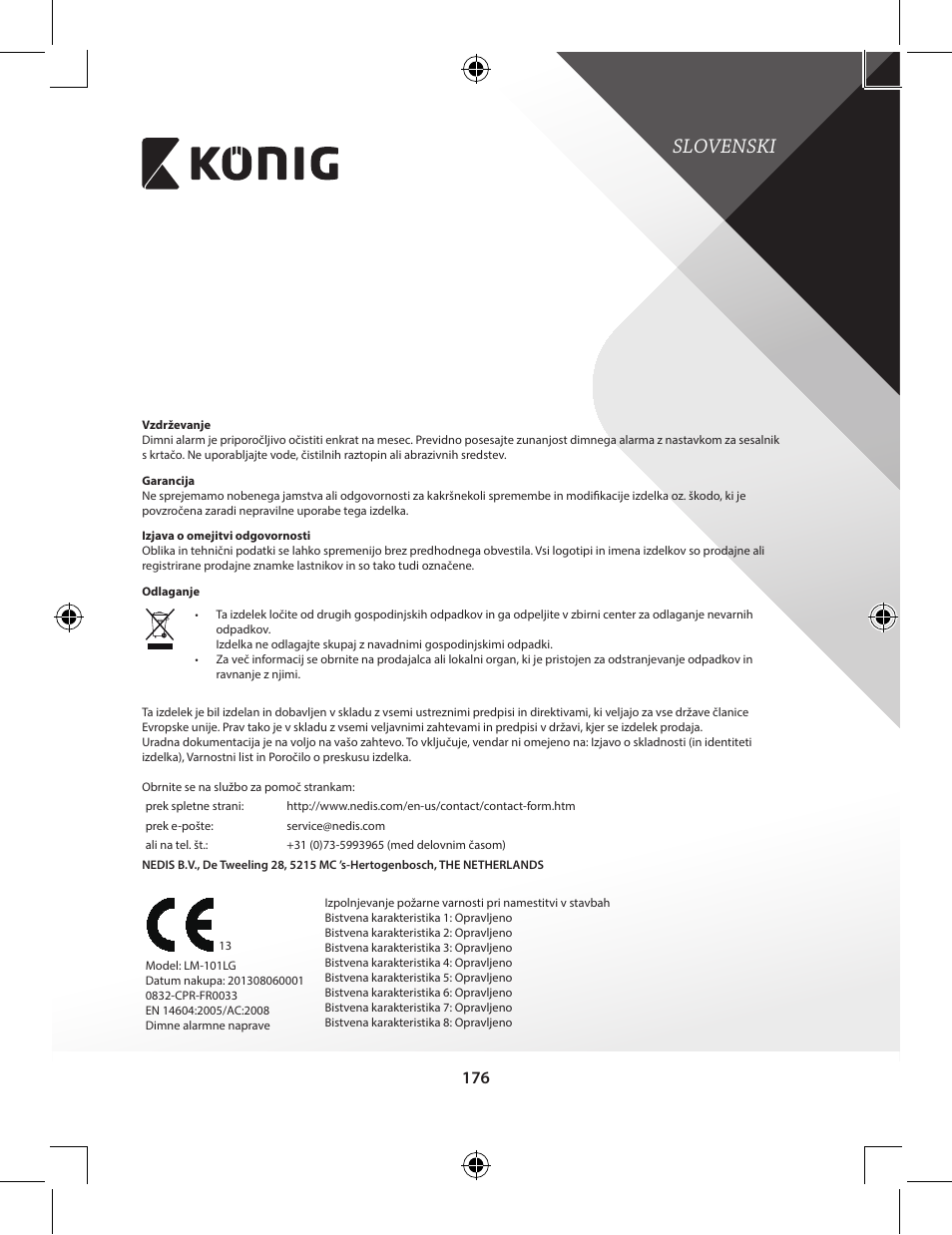 Slovenski | Konig Electronic Duo-pack wireless interconnectable smoke alarm User Manual | Page 176 / 176