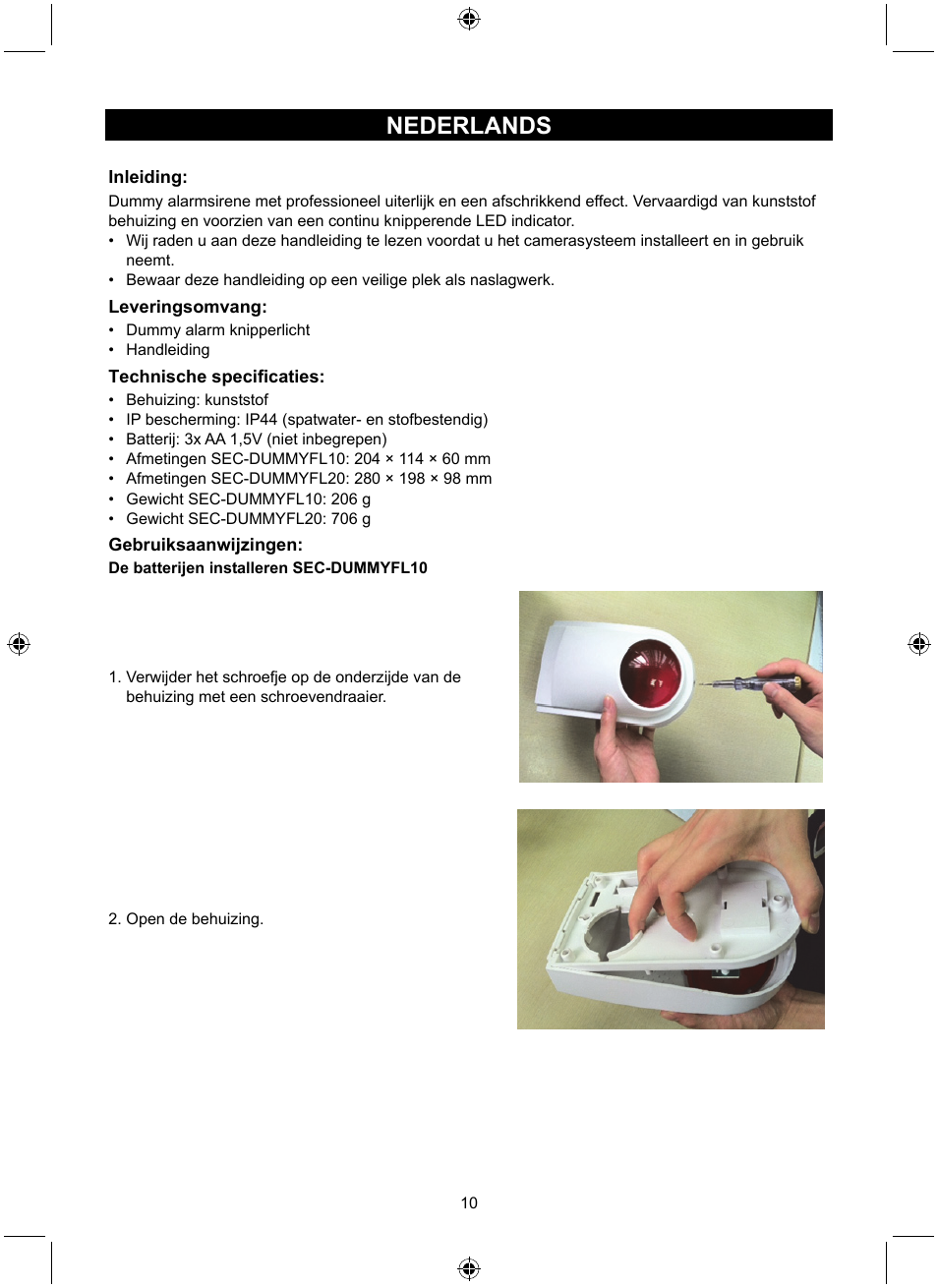 Nederlands | Konig Electronic Dummy alarm siren User Manual | Page 10 / 45