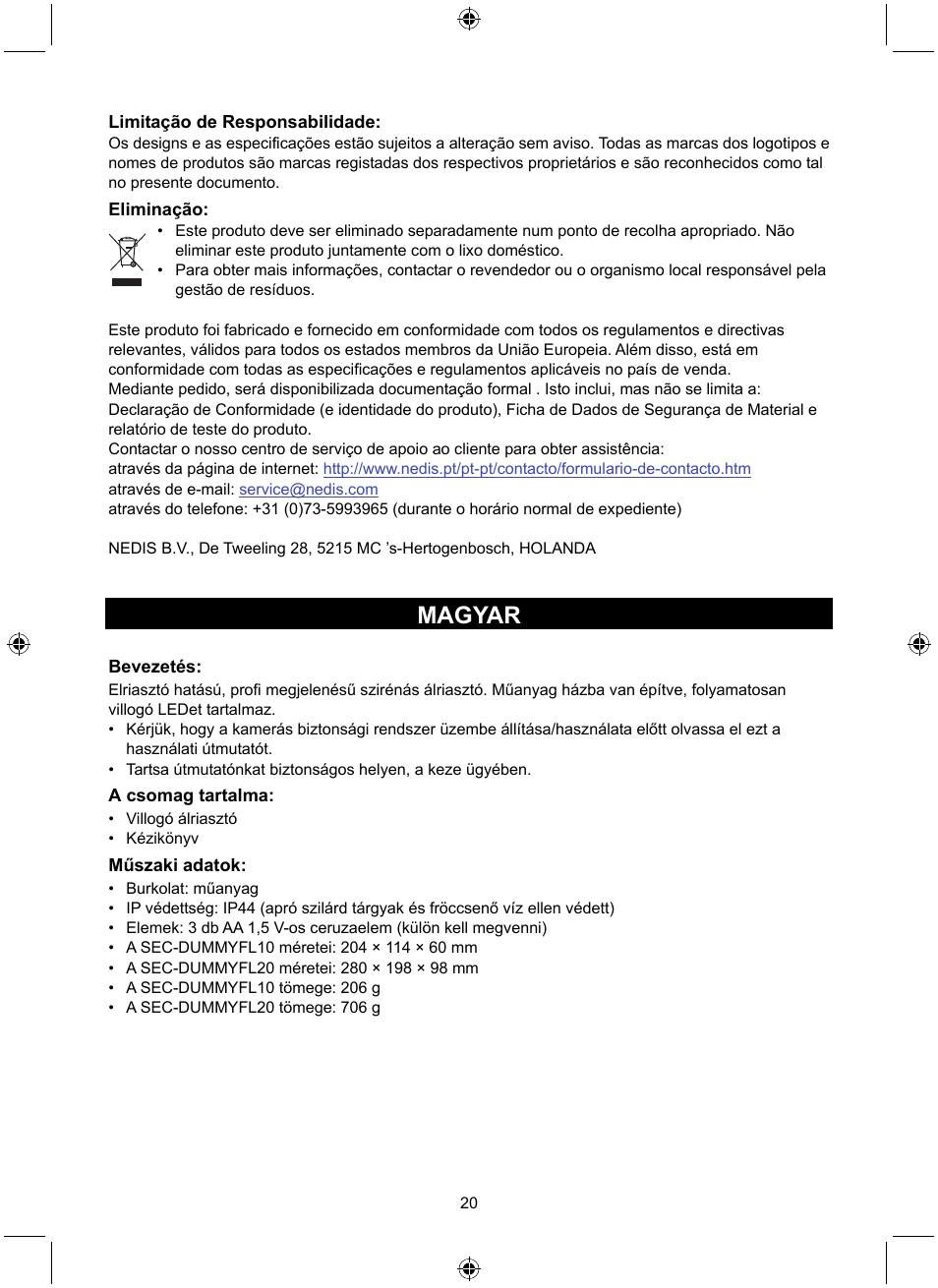 Magyar | Konig Electronic Dummy alarm siren User Manual | Page 20 / 45