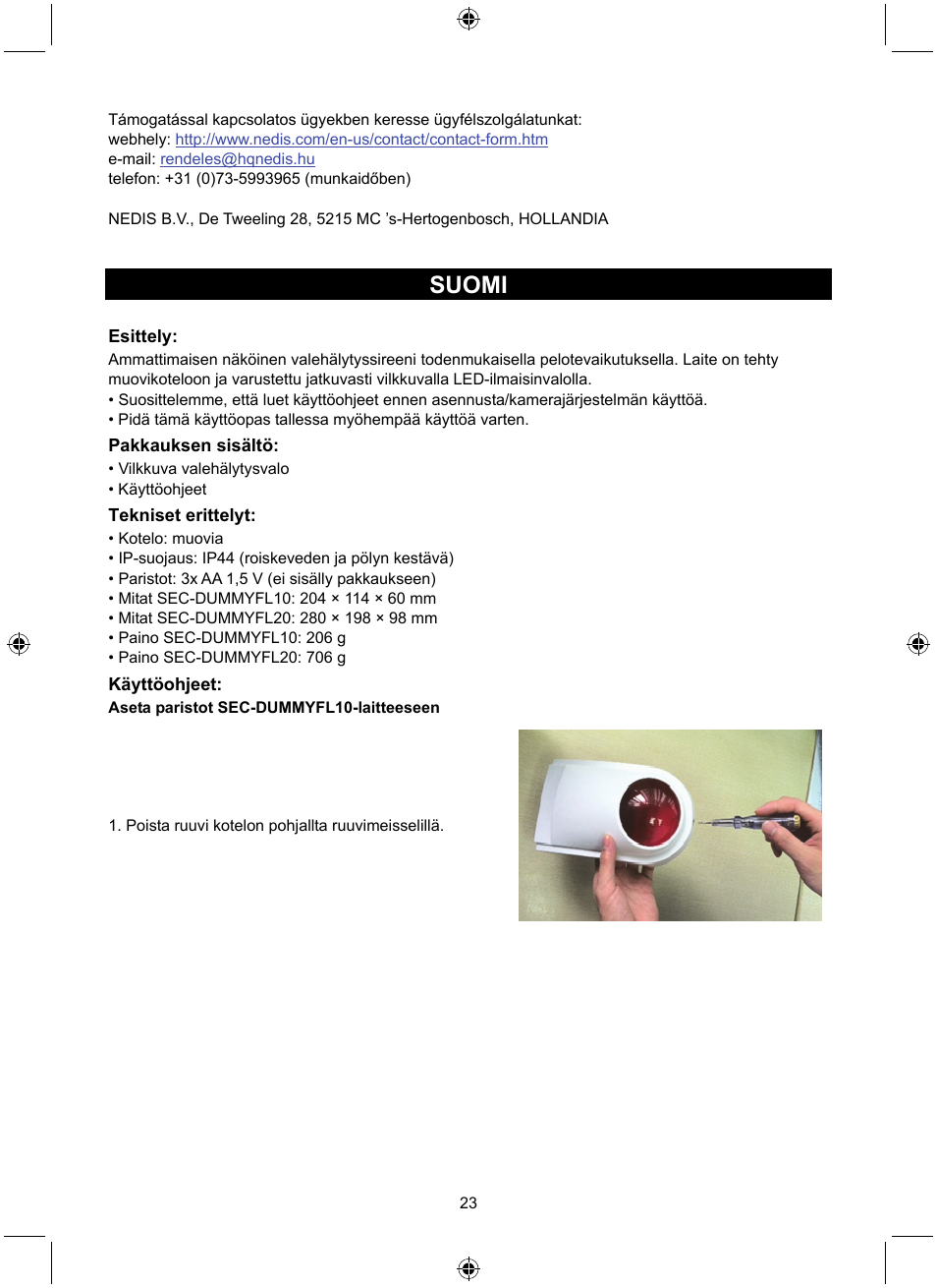 Suomi | Konig Electronic Dummy alarm siren User Manual | Page 23 / 45
