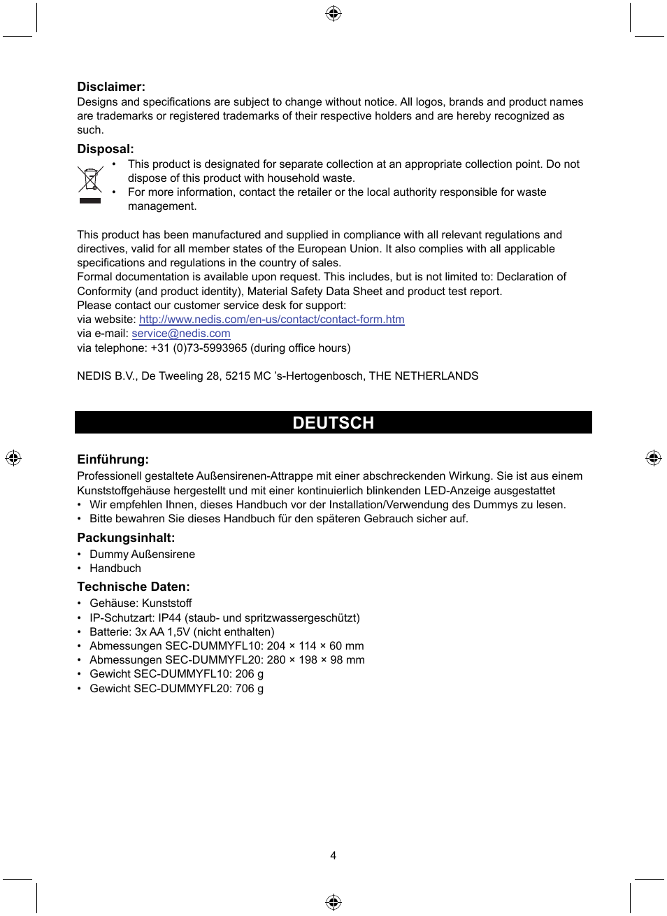 Deutsch | Konig Electronic Dummy alarm siren User Manual | Page 4 / 45