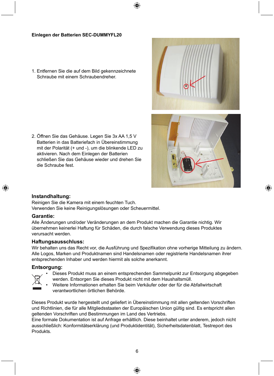 Konig Electronic Dummy alarm siren User Manual | Page 6 / 45
