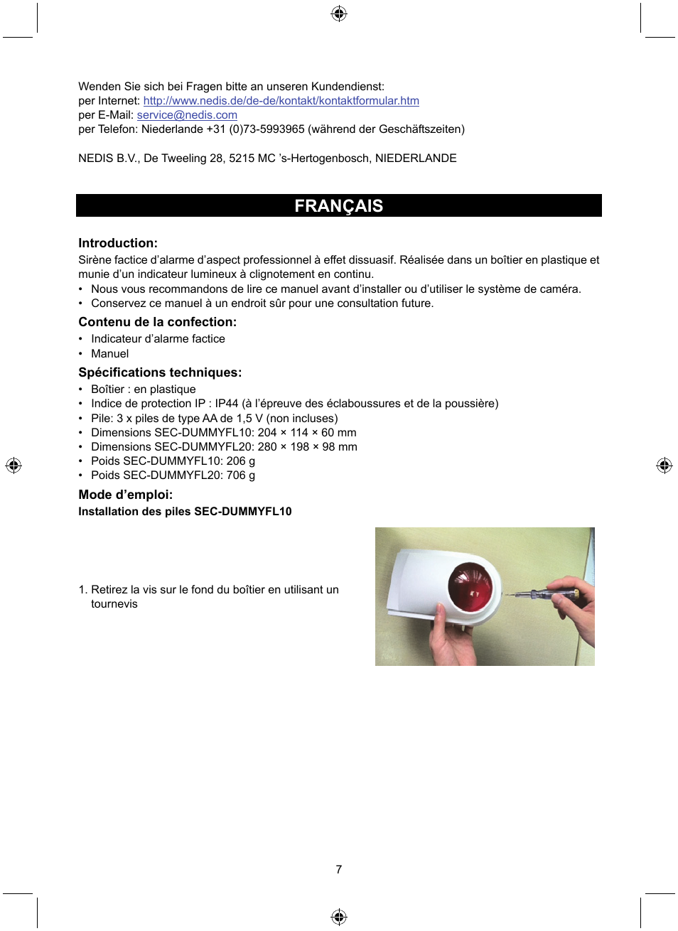 Français | Konig Electronic Dummy alarm siren User Manual | Page 7 / 45