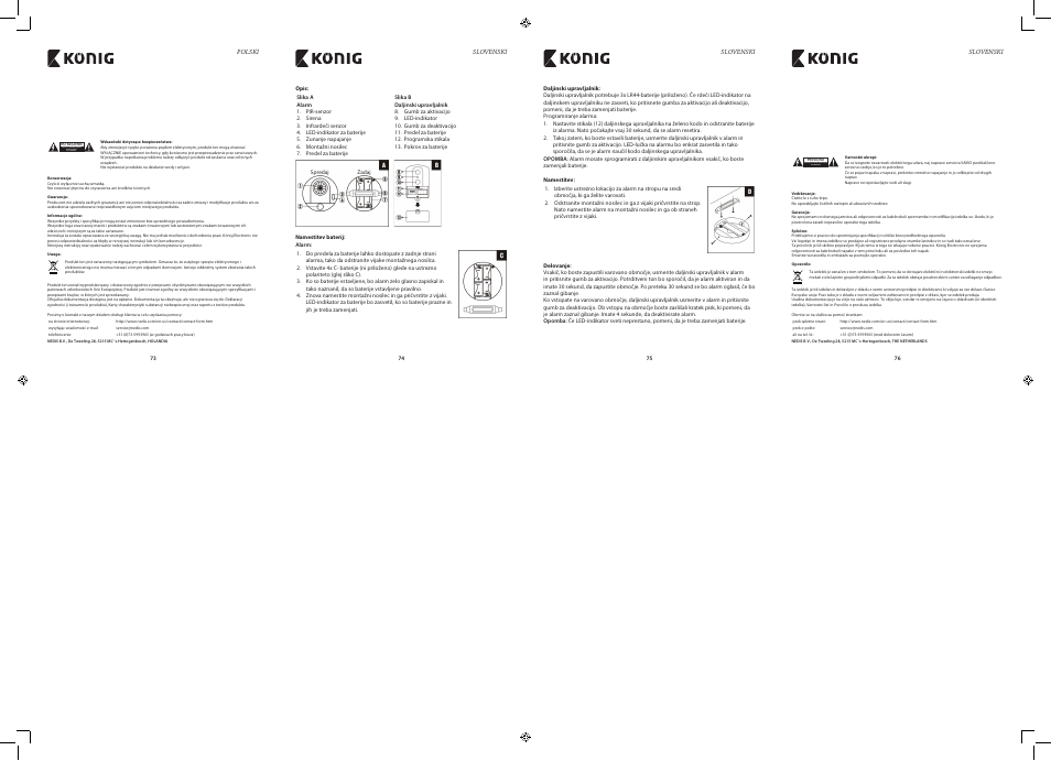 Ryzyko porażenia prądem elektrycznym nie otwierać, Nevarnost električnega udara ne odpirajte | Konig Electronic Ceiling alarm with motion detector 130 dB User Manual | Page 10 / 10