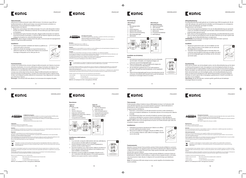 Risque de choc electrique ne pas ouvrir, Gevaar voor elektrische schok niet openen, Rischio di scosse elettriche non aprire | Konig Electronic Ceiling alarm with motion detector 130 dB User Manual | Page 2 / 10