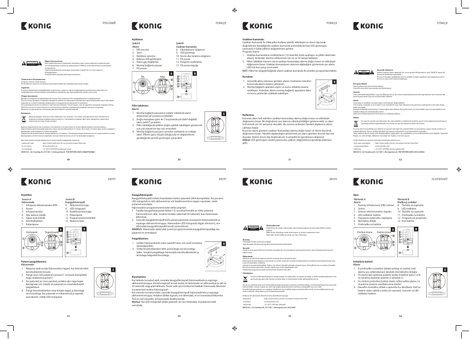 Риск поражения электрическим током не открывать, Elektrik çarpma riski açmayin, Elektrilöögi oht mitte avada | Konig Electronic Ceiling alarm with motion detector 130 dB User Manual | Page 7 / 10