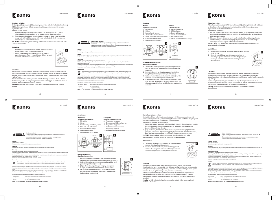 Riziko zasiahnutia elektrickým prúdom neotvárať, Elektriskās strāvas trieciena risks neatvērt, Elektros smūgio pavojus neatidaryti | Konig Electronic Ceiling alarm with motion detector 130 dB User Manual | Page 8 / 10