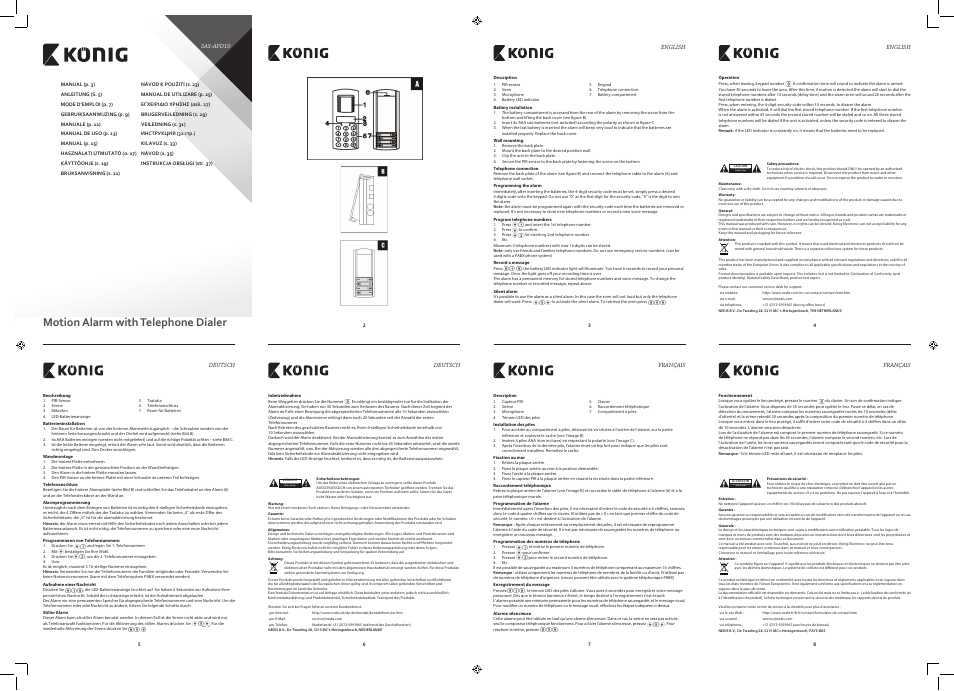 Konig Electronic Telephone dialler with alarm User Manual | 5 pages
