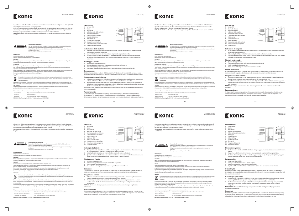 Gevaar voor elektrische schok niet openen, Rischio di scosse elettriche non aprire, Riesgo de electrocución no abrir | Risco de choque eléctrico não abrir | Konig Electronic Motion detector with alarm 130 dB User Manual | Page 2 / 7
