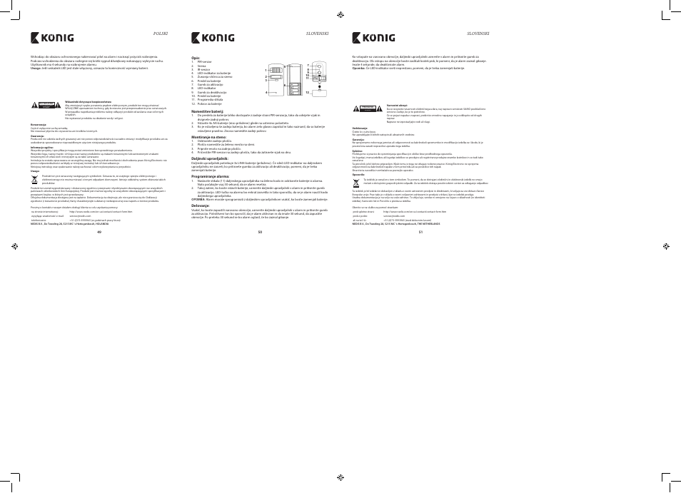 Ryzyko porażenia prądem elektrycznym nie otwierać, Nevarnost električnega udara ne odpirajte | Konig Electronic Motion detector with alarm 130 dB User Manual | Page 7 / 7