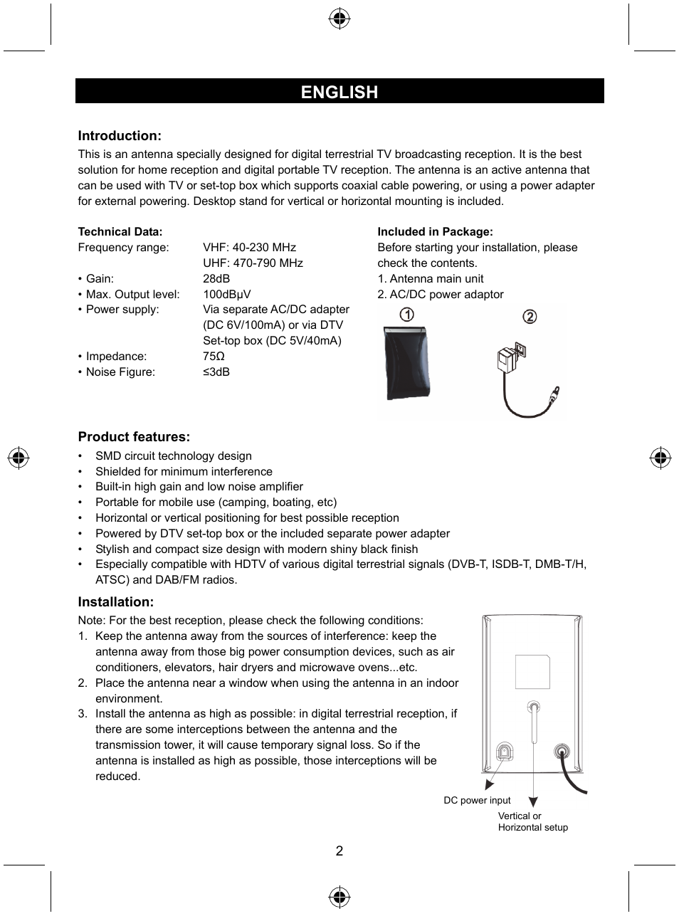 English | Konig Electronic Design indoor DVB-T antenna with LTE filter User Manual | Page 2 / 51
