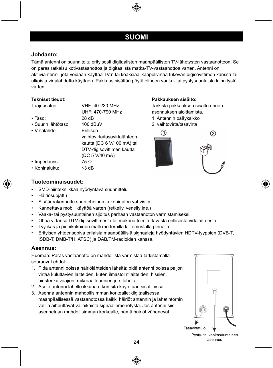 Suomi | Konig Electronic Design indoor DVB-T antenna with LTE filter User Manual | Page 24 / 51