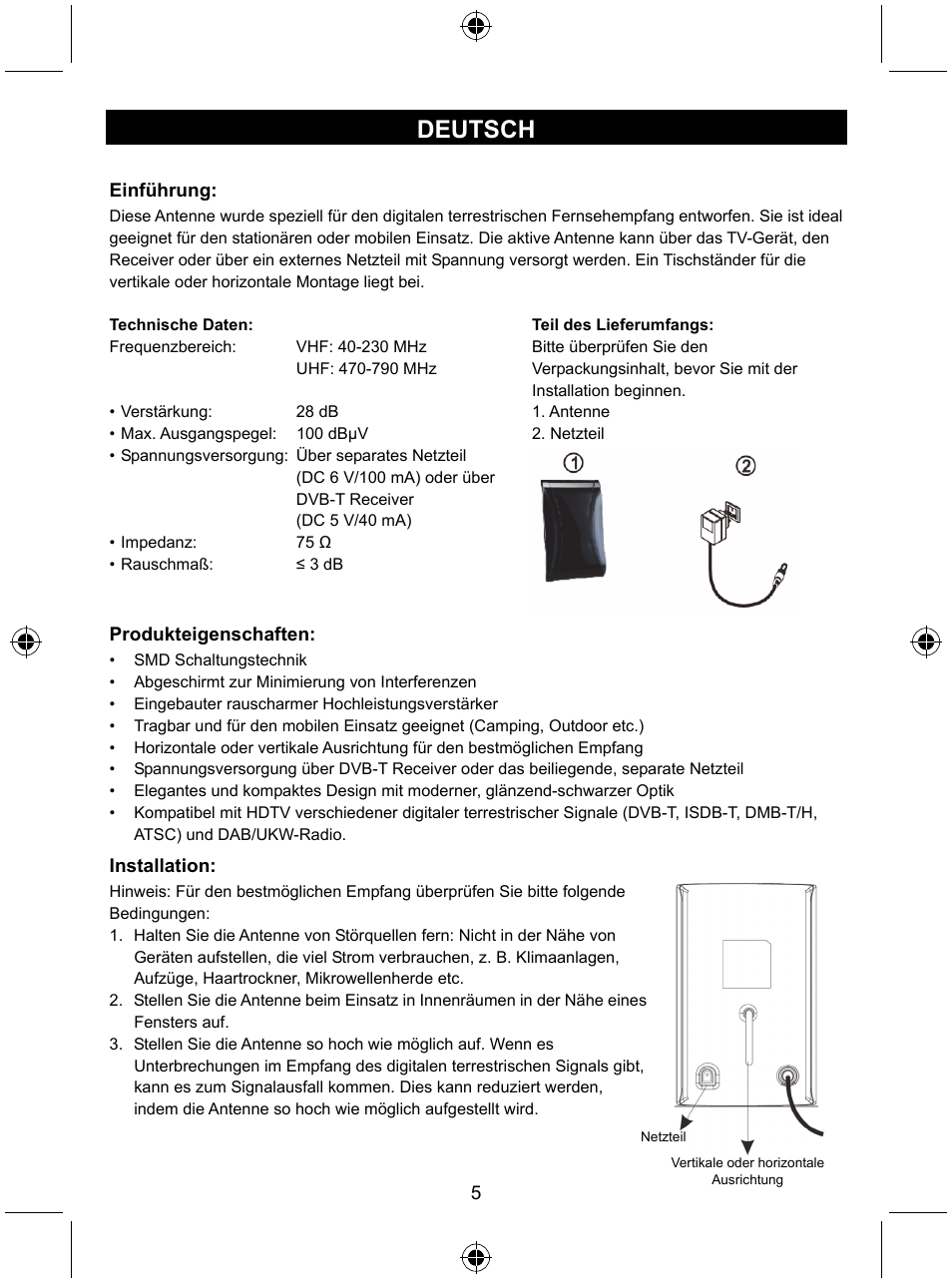 Deutsch | Konig Electronic Design indoor DVB-T antenna with LTE filter User Manual | Page 5 / 51