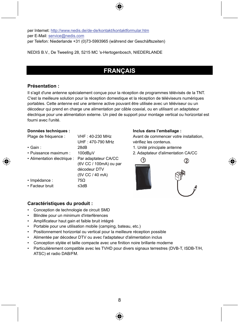 Français | Konig Electronic Design indoor DVB-T antenna with LTE filter User Manual | Page 8 / 51