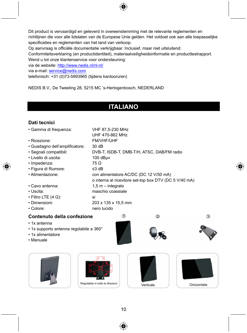 Italiano | Konig Electronic Indoor DVB-T antenna tablet design 30 dB UHF User Manual | Page 10 / 44