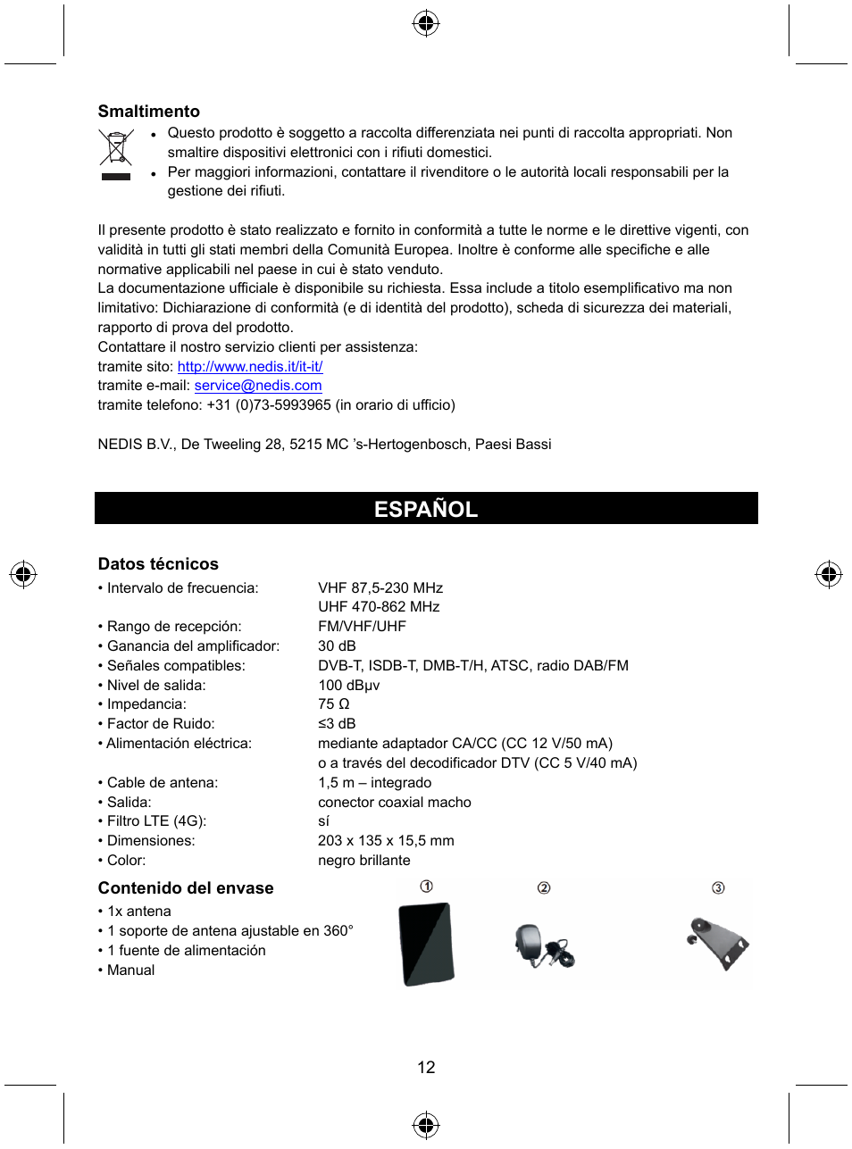 Español | Konig Electronic Indoor DVB-T antenna tablet design 30 dB UHF User Manual | Page 12 / 44