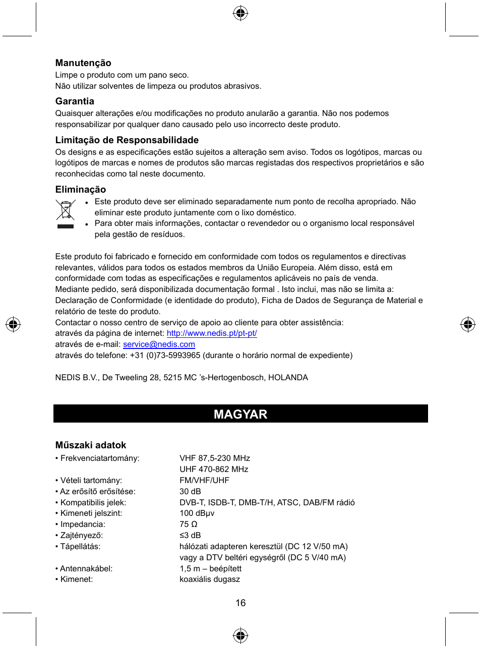 Magyar | Konig Electronic Indoor DVB-T antenna tablet design 30 dB UHF User Manual | Page 16 / 44