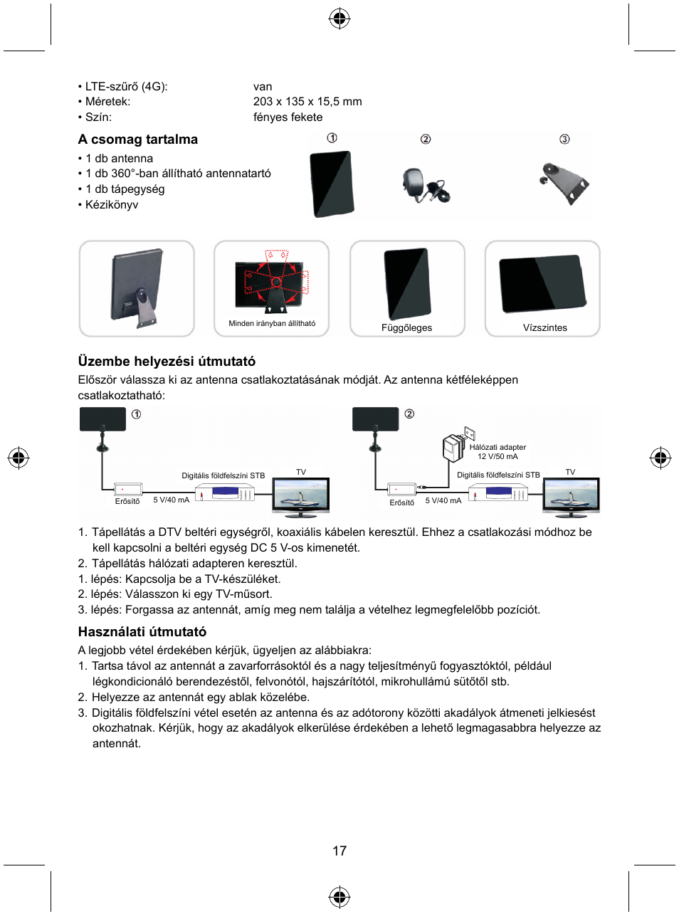 A csomag tartalma, Üzembe helyezési útmutató, Használati útmutató | Konig Electronic Indoor DVB-T antenna tablet design 30 dB UHF User Manual | Page 17 / 44