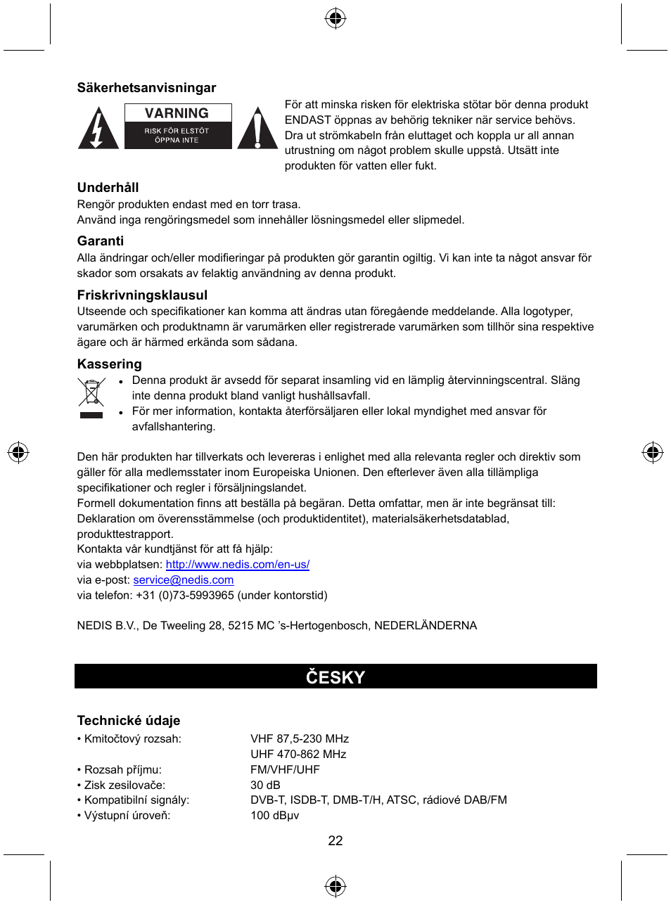 Česky | Konig Electronic Indoor DVB-T antenna tablet design 30 dB UHF User Manual | Page 22 / 44